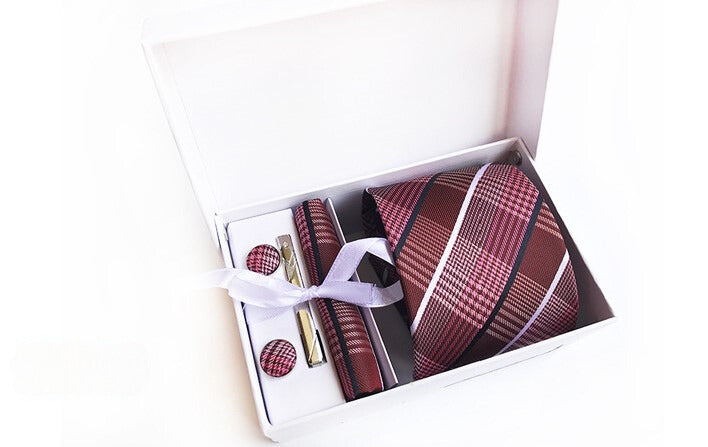 Crimson / Blush Plaid Silk Necktie Set
