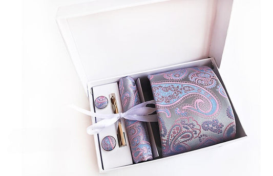Platinum / Blush / Blue Silk Necktie Set
