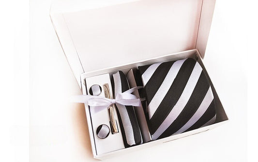 Onyx / Platinum Stripe Silk Necktie Set