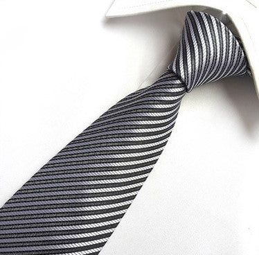 Platinum / Charcoal Stripe Silk Necktie Set