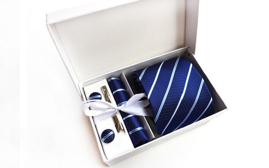 Navy / Sky Blue Stripe Silk Necktie Set