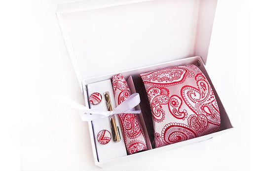 Crimson / Platinum Silk Necktie Set