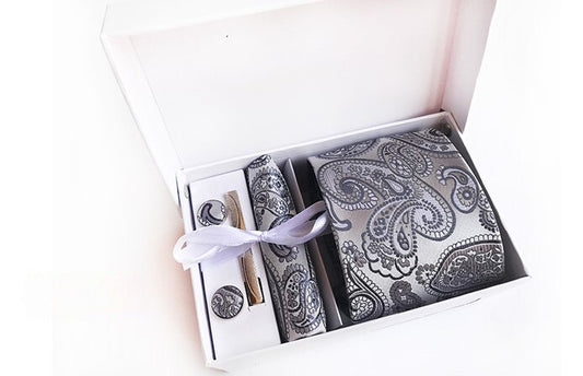 Platinum / Charcoal Silk Necktie Set