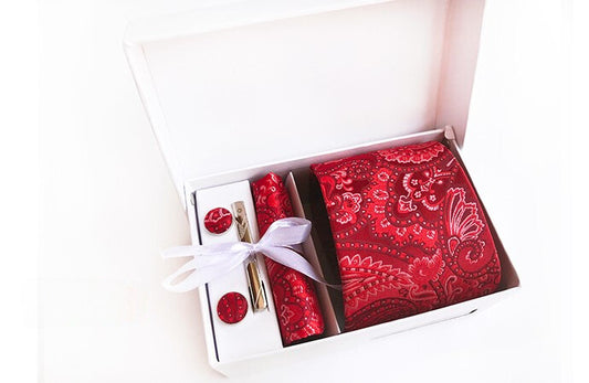 Crimson Red Silk Necktie Set